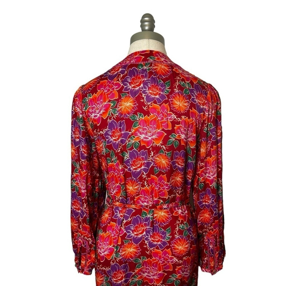 Paloma Blue Bowie CREPE DE CHINE Kimono Wrap Maxi Colorful Floral Dress Size XS - Picture 12 of 16